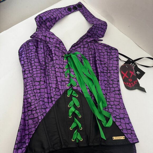 DC Comics The Joker Lace up Halter Top Medium Purple Green Corset Costume Cospla - Picture 4 of 16